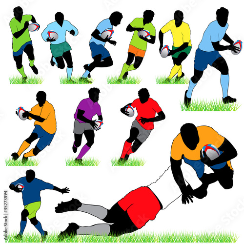 Rugby Players Silhouettes Set