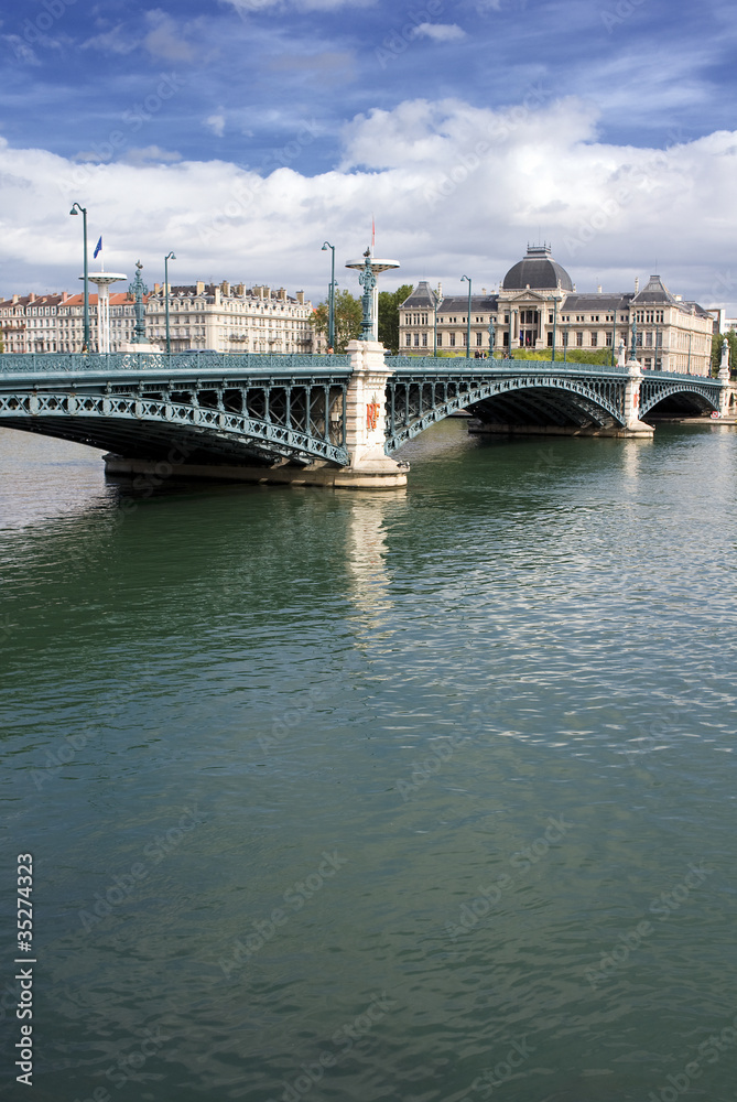famous bridge in Lyon city, France, in summer