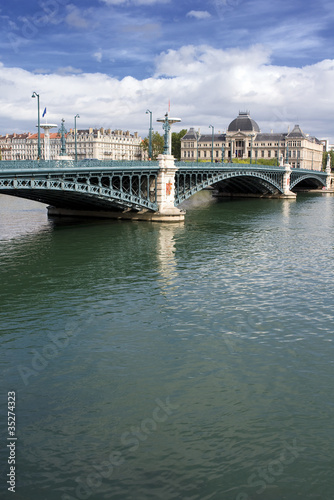 famous bridge in Lyon city, France, in summer