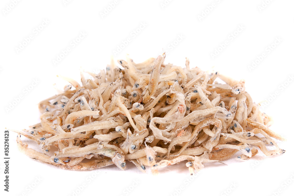 Dry anchovy isolated on white