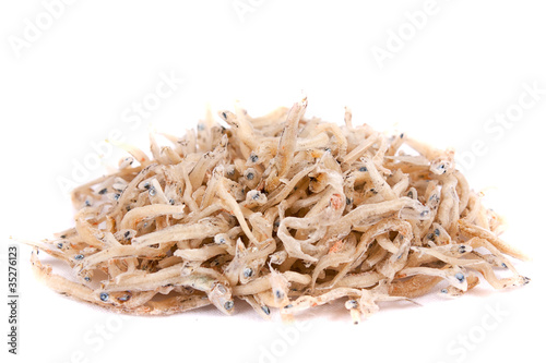 Dry anchovy isolated on white