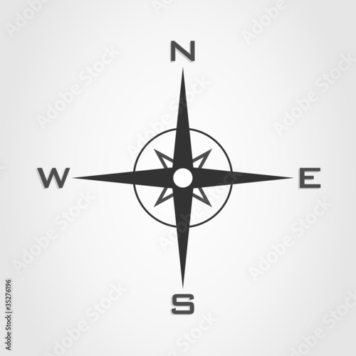 Compass and parts of the world on a white background