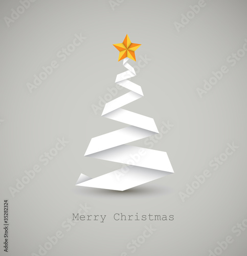 Simple vector christmas tree made from white paper stripe