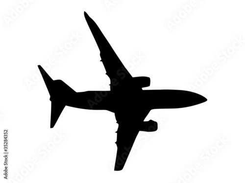 Twin Jet Airplane Isolated Silhouette on White