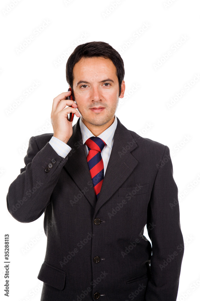 young business man talking on mobil phone, isolated on white young business man talking on mobil phone, isolated on white