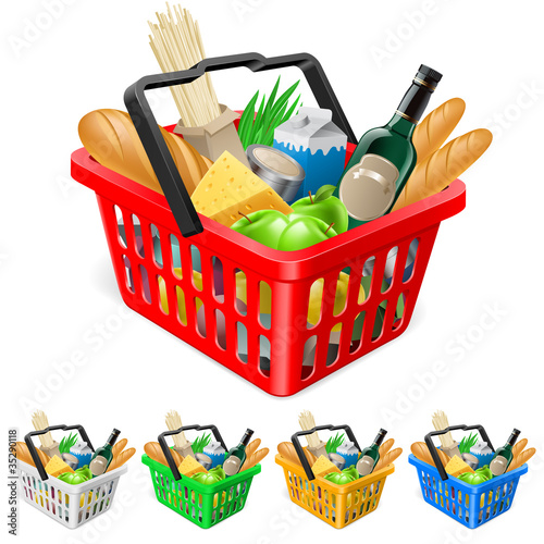 Shopping basket with foods.