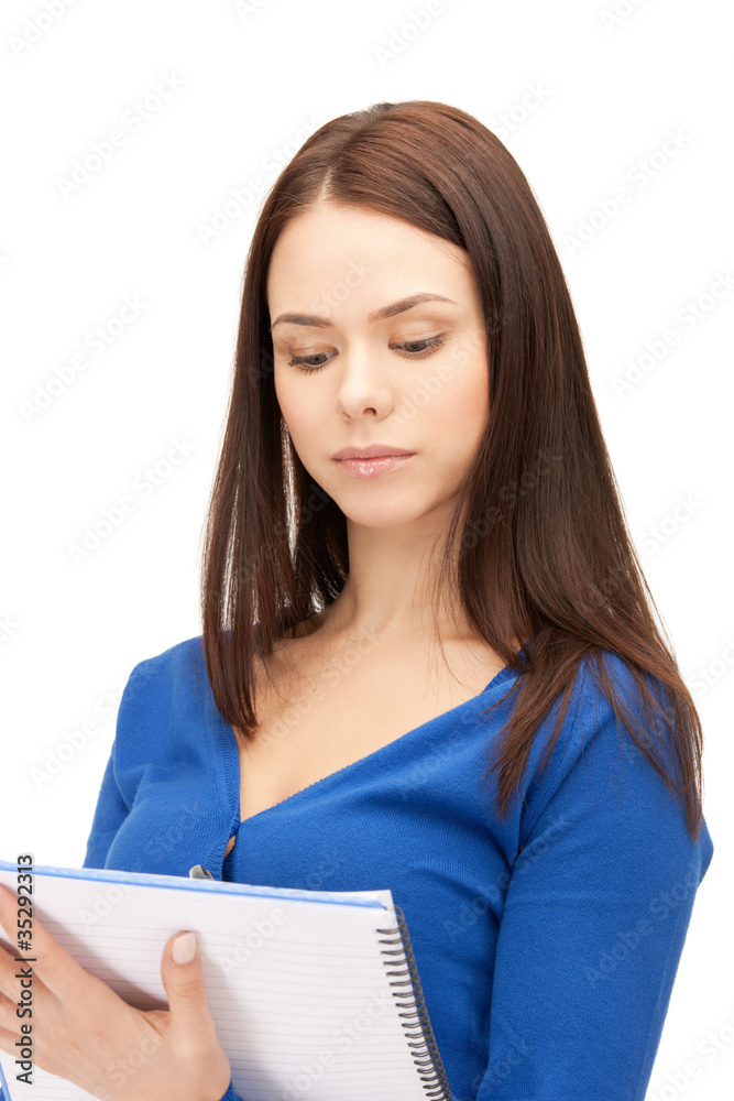 calm woman with big notepad calm woman with big notepad