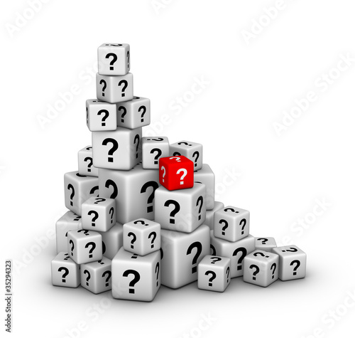 pile of dices with question marks