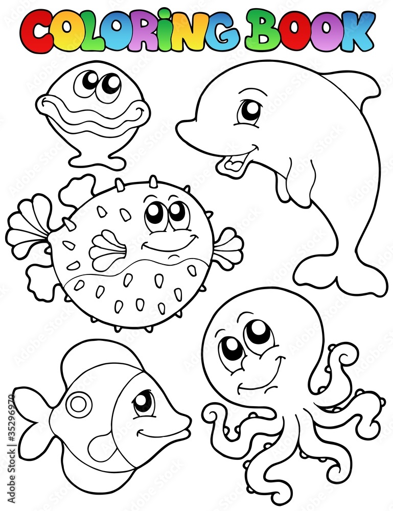 Obraz premium Coloring book with sea animals 1