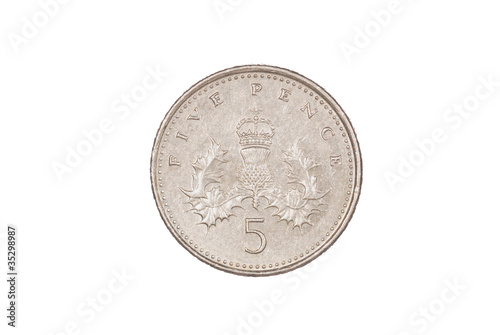 Close up of 5 pence piece