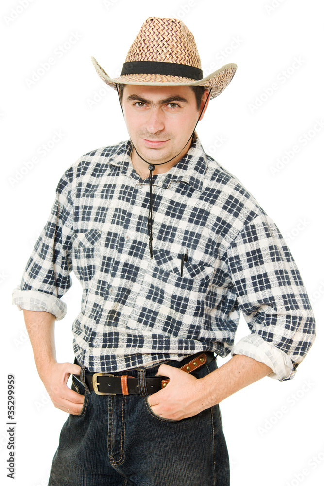 Cowboy keeps his hands on his belt. Cowboy keeps his hands on his belt.