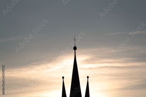 the sun set over the roof