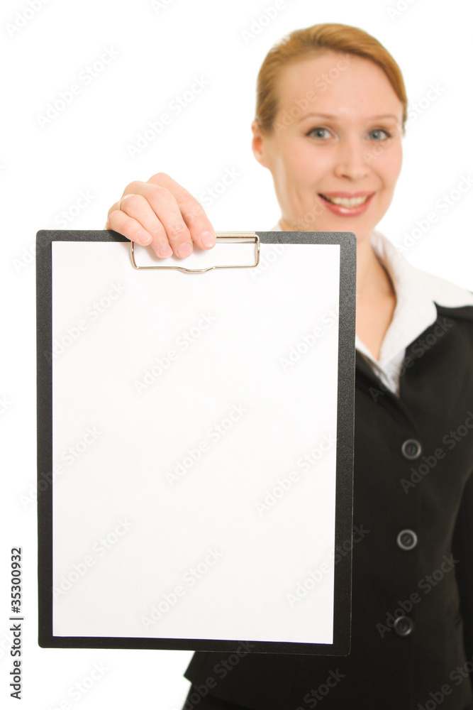 Businesswoman with a white board in his hands. Businesswoman with a white board in his hands.
