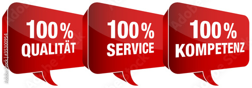 Sprechblasen 100% Qualität/Service/Kompetenz rot