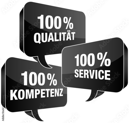 100% Qualität/Service/Kompetenz Sprechblasen schwarz