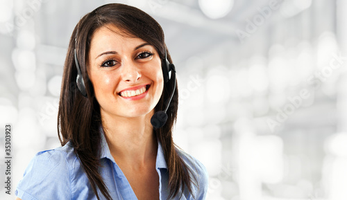 Smiling call center operator