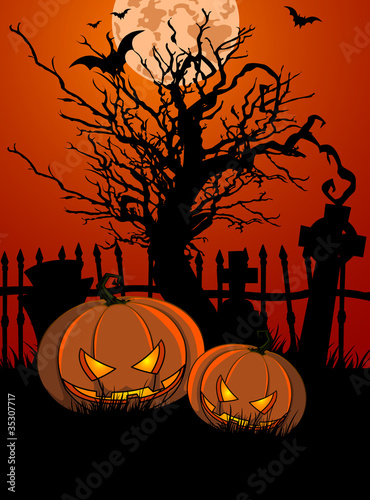 HalloweenTombstone and Pumpkins photo