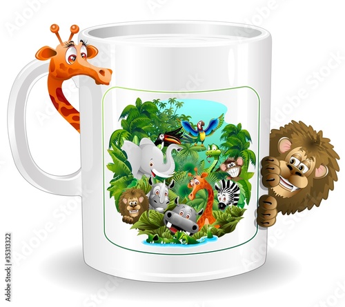 Tazza di Latte con Animali Giungla-Mug of Milk Jungle Animals