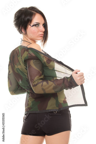 young woman in shorts and camouflag