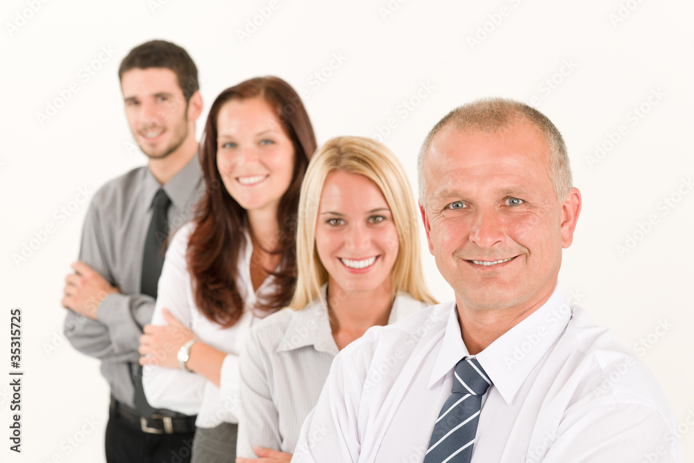 Business team happy standing in line portrait Business team happy standing in line portrait