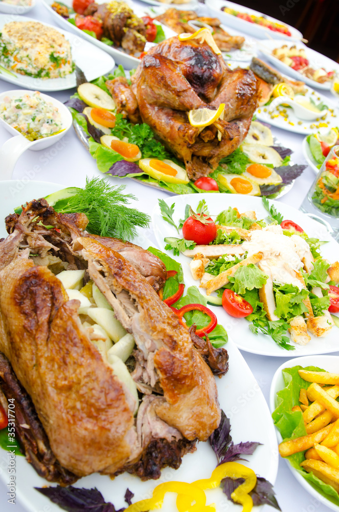 Table served with tasty meals Table served with tasty meals