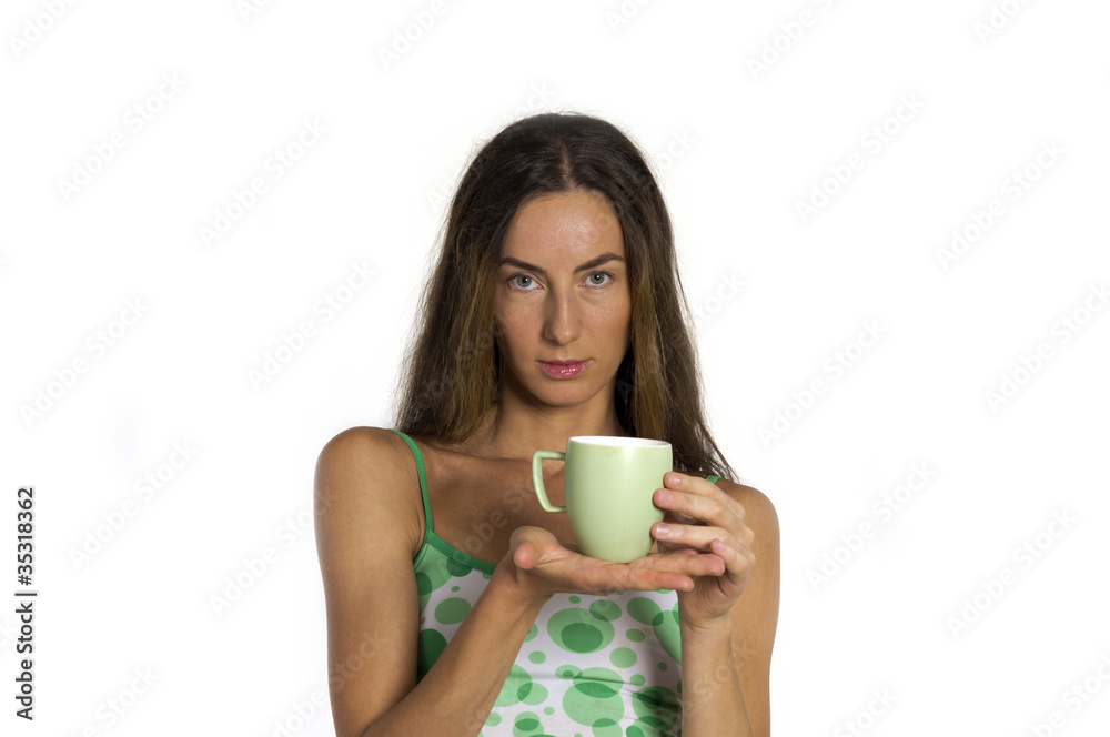 Beautiful woman with cup in hands Beautiful woman with cup in hands