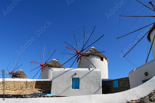 Windmills of sunny Mykonos (Greece, Cyclades)