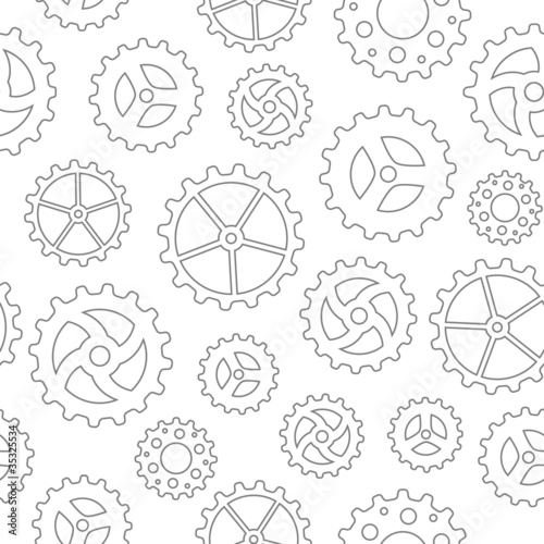 Seamless pattern with many different sketchy gear wheels