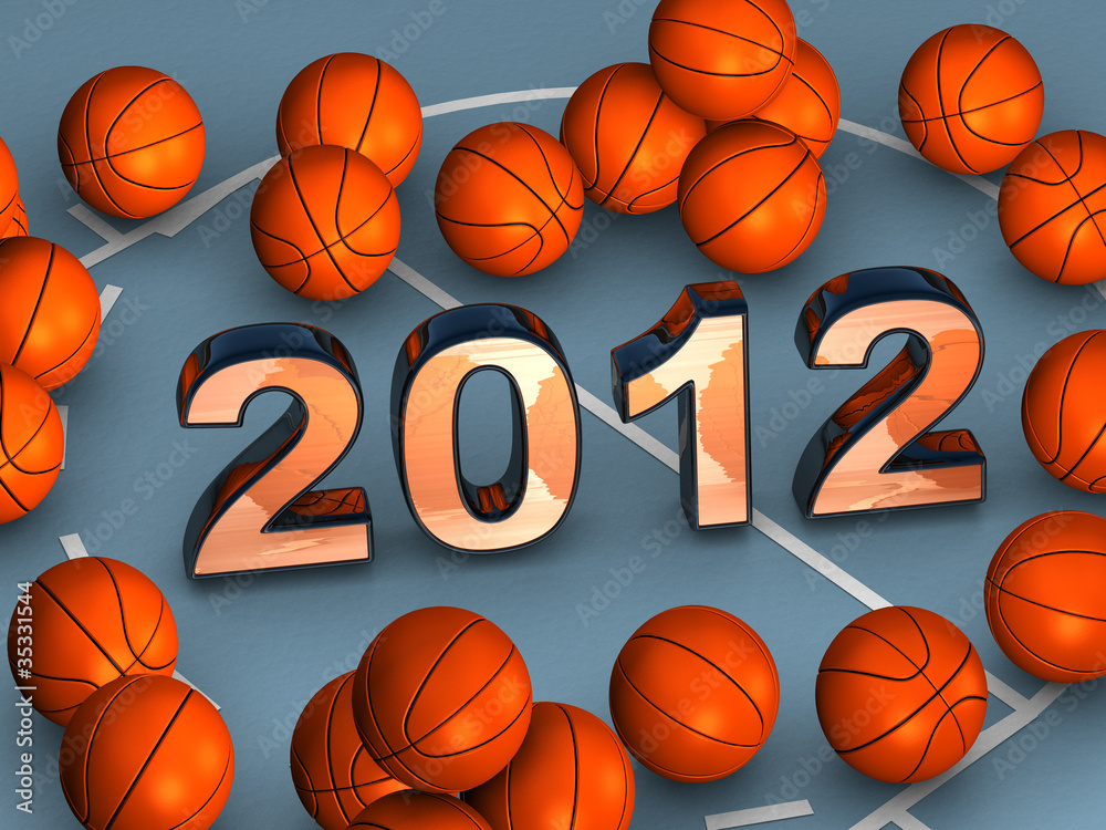 2012 in the middle with lots of basketballs