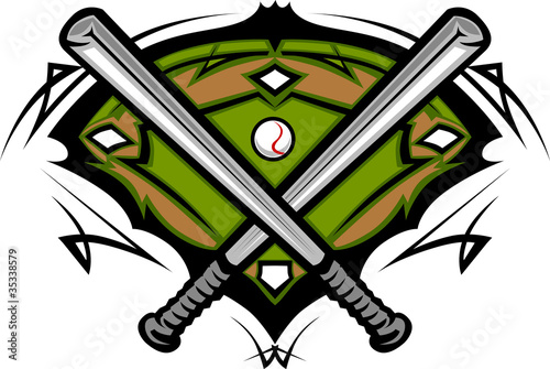 Baseball Field with Softball Crossed Bats Vector Image Template
