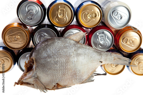 Dried fish and beer photo