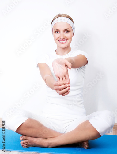 woman stretching the muscles