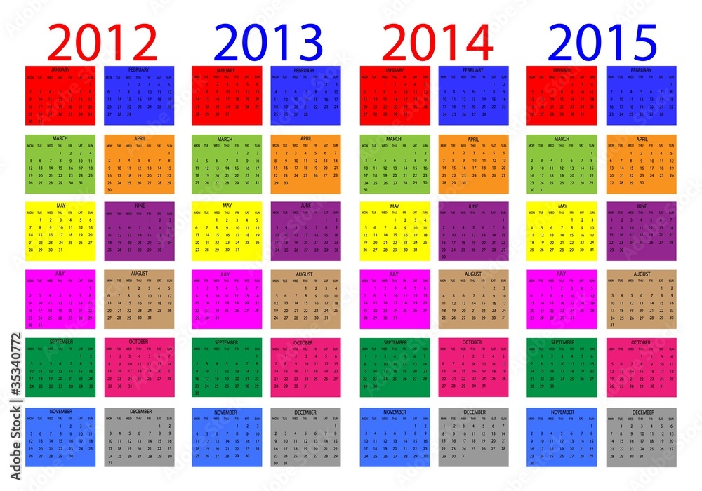 calendario año 2012-2013-2014-2015