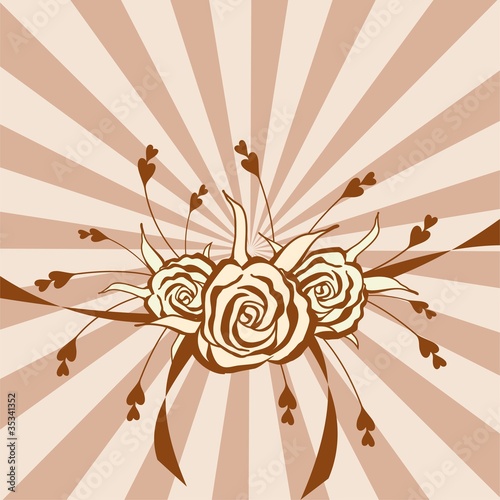 hand drawn roses on background with brown stripes