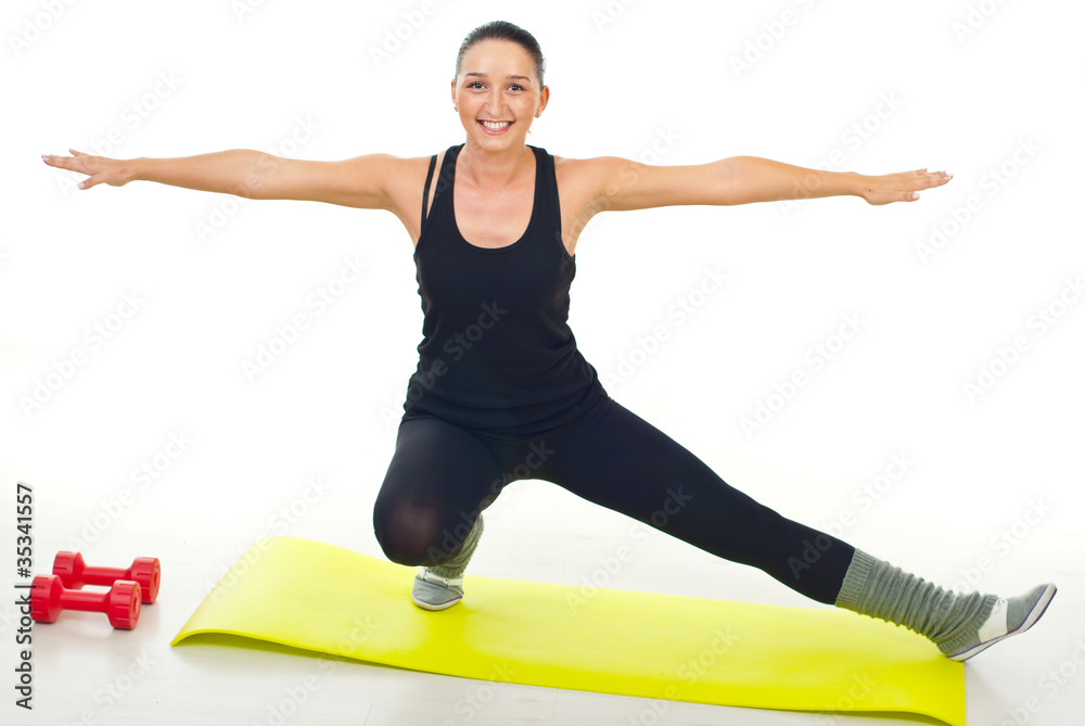 Young woman stretching hands