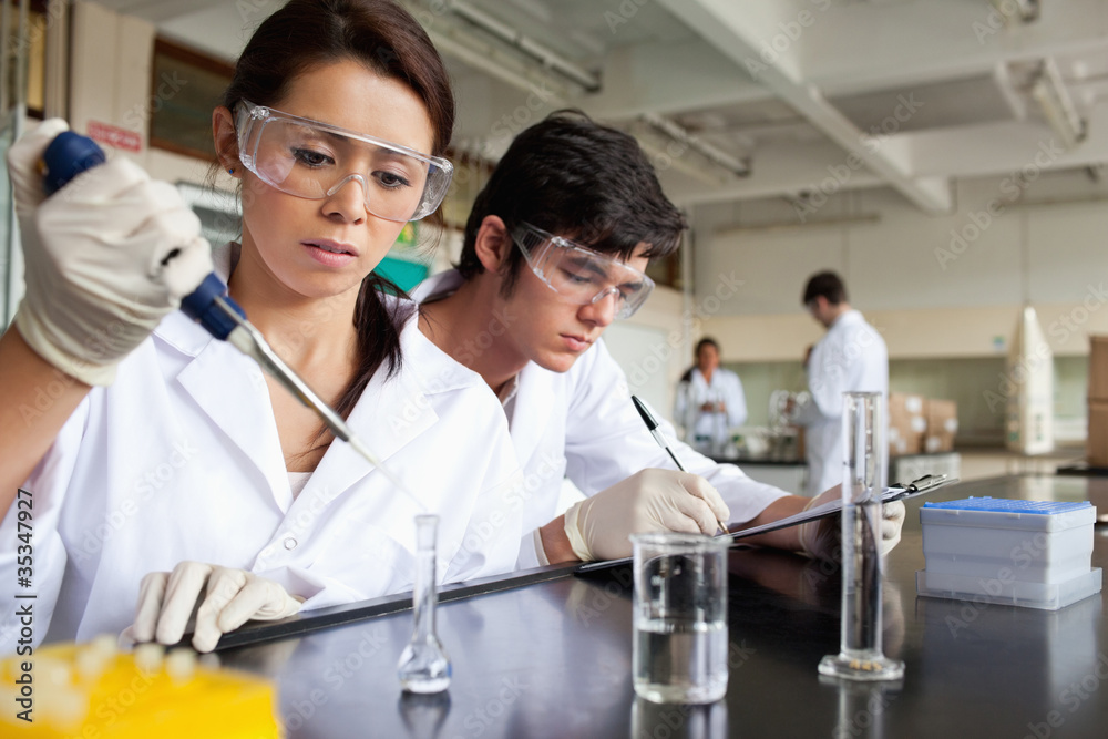 Serious science students working Serious science students working