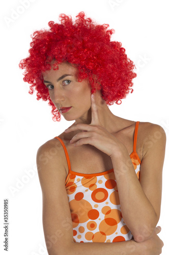 Beautiful woman in an orange wig