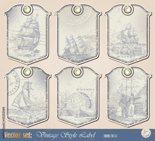 Vector set: Grunge nautical label for decoration and design photo
