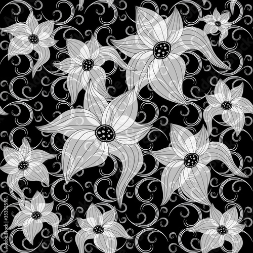 Black and white effortless floral pattern