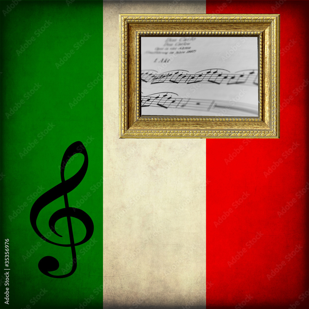 Spartito musicale su bandiera italiana con cornice Stock Photo | Adobe Stock