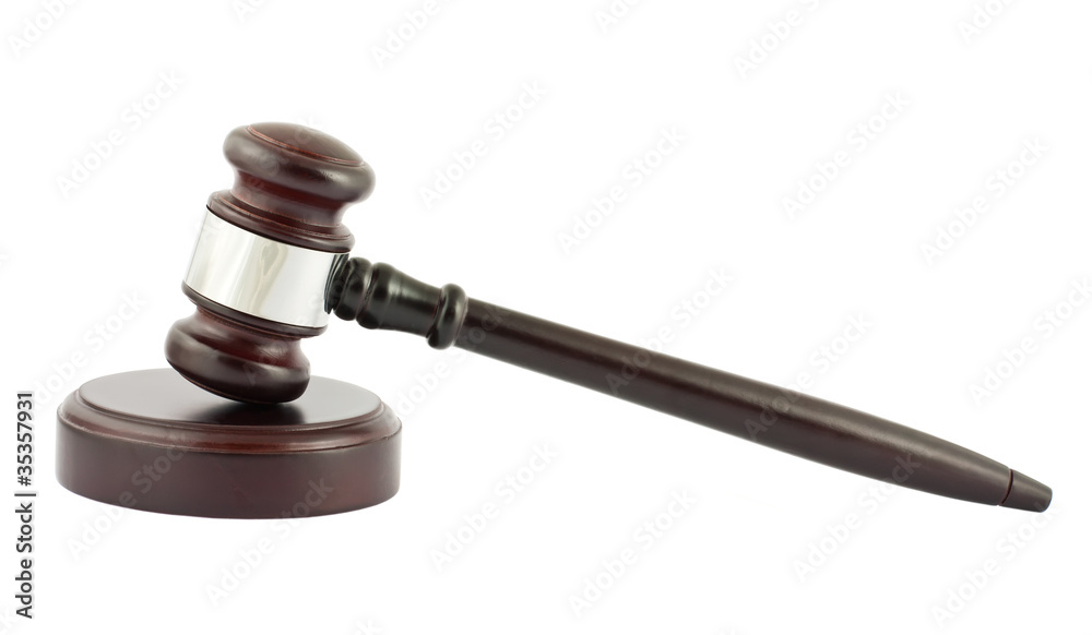 Wooden gavel on white background