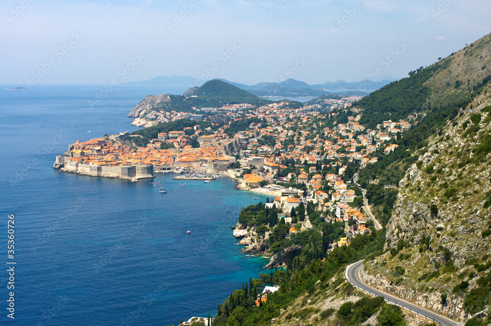 View on Dubrovnik from hills, Croatia