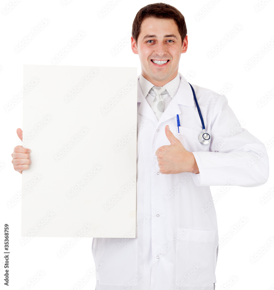 Doctor with placard