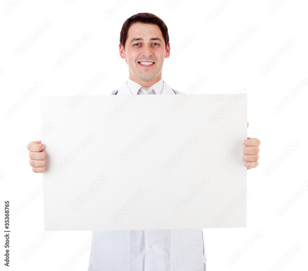 Doctor with placard