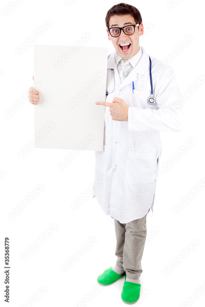 Doctor with placard Doctor with placard