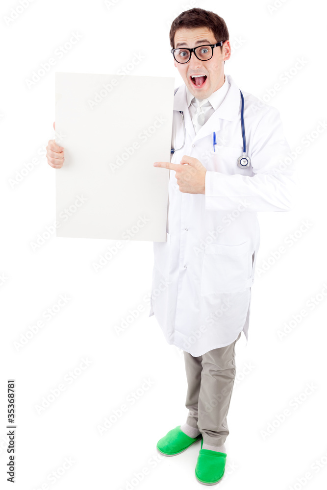Doctor with placard Doctor with placard