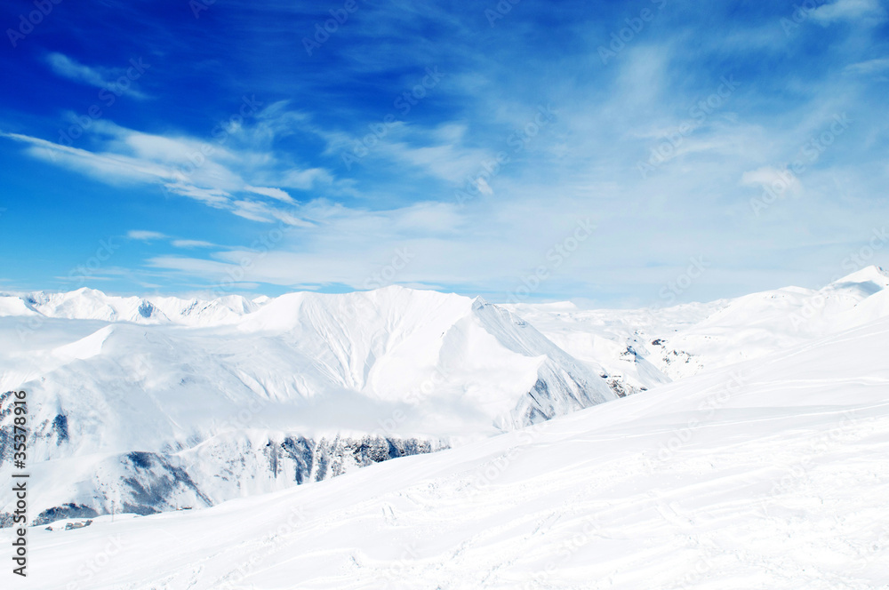 High mountains under snow in the winter