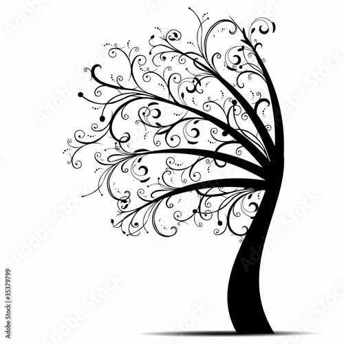 Black art tree isolated on white background