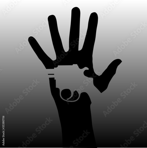 gun on human hand illustration