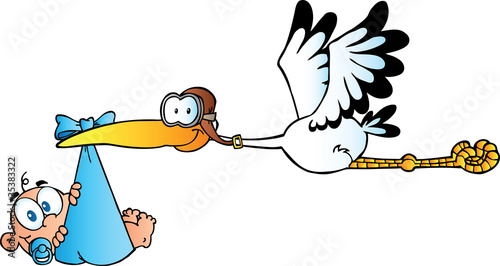 Stork Delivering A Newborn Baby Boy